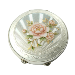 Zamac Enamel Powder Compact | Minimalist Camellia Custom Makeup Case