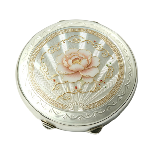 Oriental Zamac Enamel Powder Compact | Peony Auspicious Cloud Custom Compact